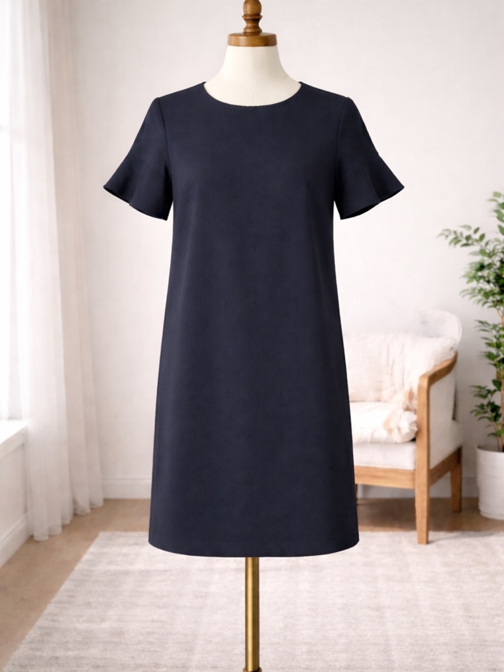 LOFT Black Short Flutter-Sleeve Shift Dress, Size 10